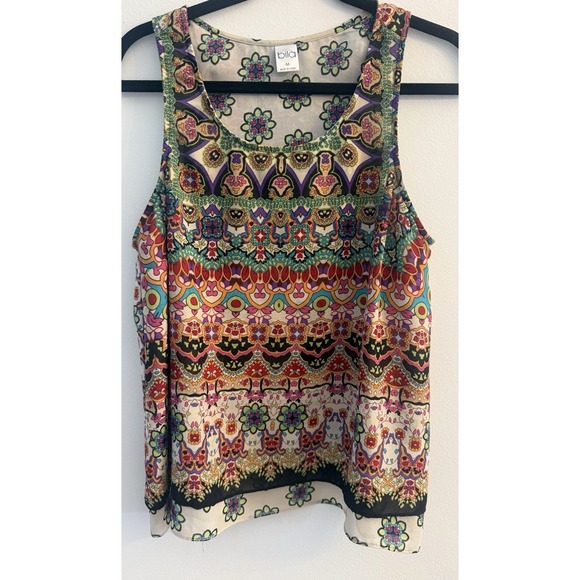 Bila Tops - Bila Tank Top Women's Medium Blue‎ Green Floral Boho High Low Hem Hippie Resort